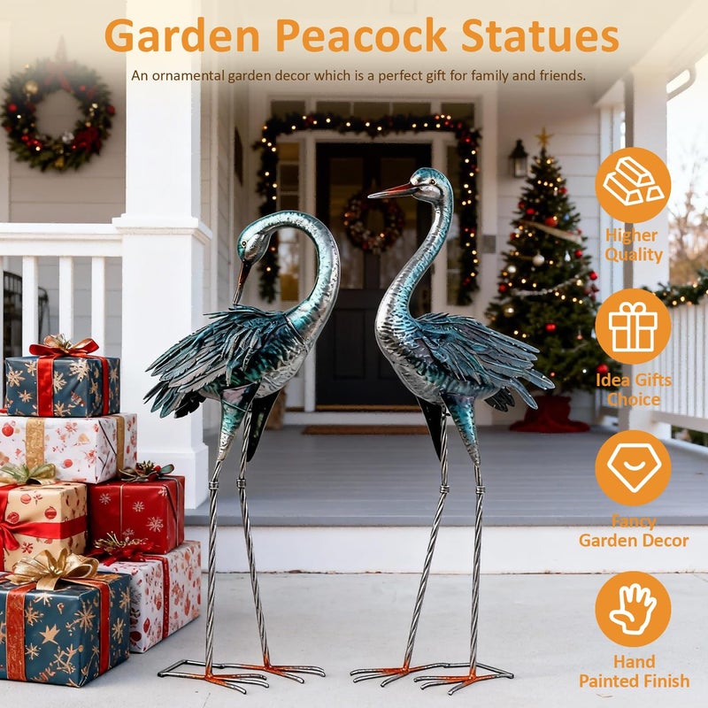Kircust Garden Crane Statue for Outdoor, Blue Heron Decoy Garden Sculptures and Statues, Metal Bird Yard Art for Lawn Patio Decor, Set of 2 - Image 5